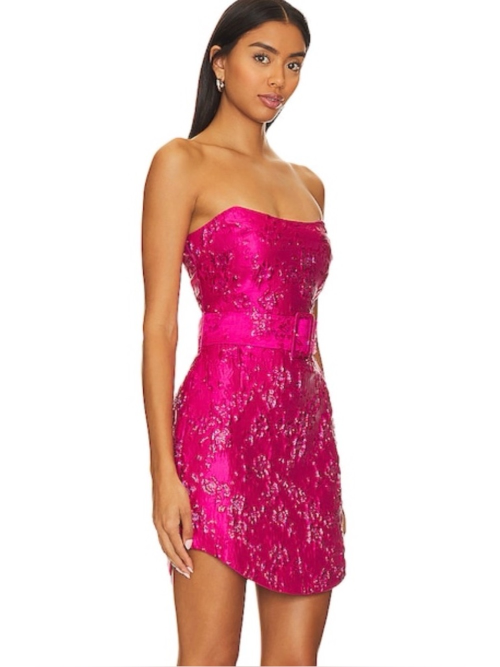 Amanda Uprichard Strapless Mini Dress Pink Floral Jacquard Belted Lurex Small